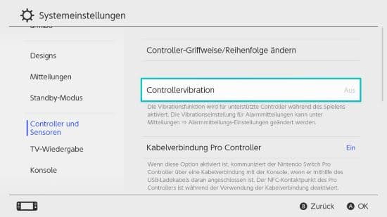 Nintendo Switch Vibration ausschalten