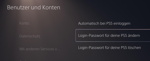 PS5 Benutzer Passwort erstellen