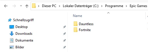 Epic Games Launcher Installationsordner