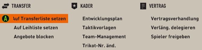 Transferliste Spieler entfernen