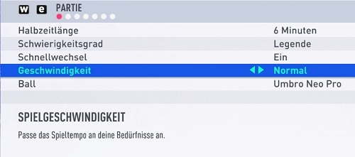 FIFA 19 Spielgeschwindigkeit