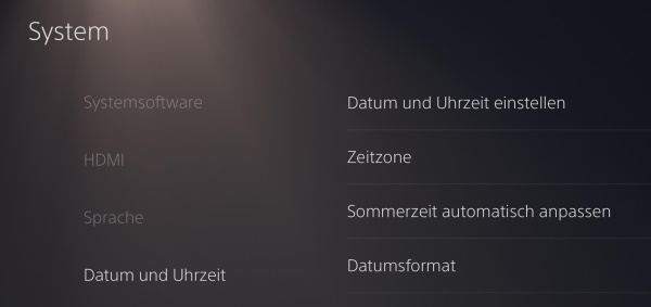 PS5 Zeitzone einstellen 