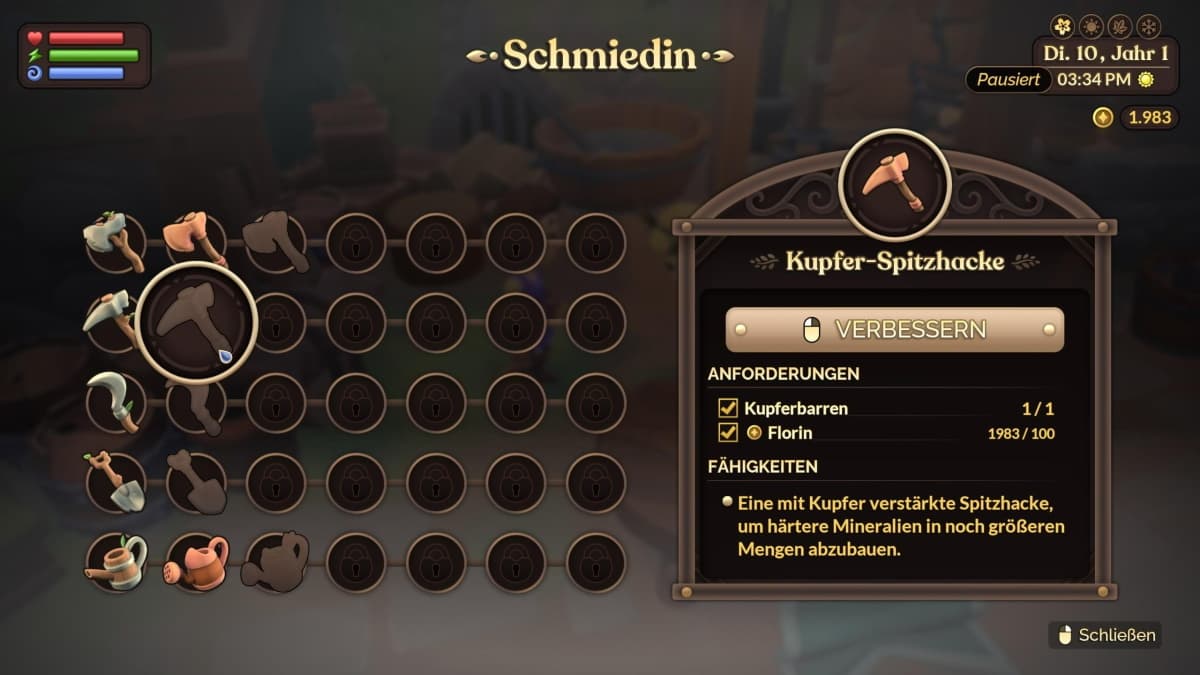 Werkzeuge verbessern in Fae Farm
