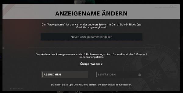 Call of Duty Cold War Namen ändern