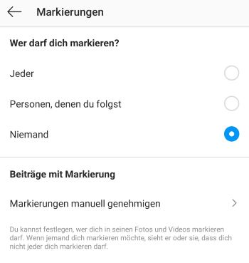 Instagram Markierung entfernen sichtbar